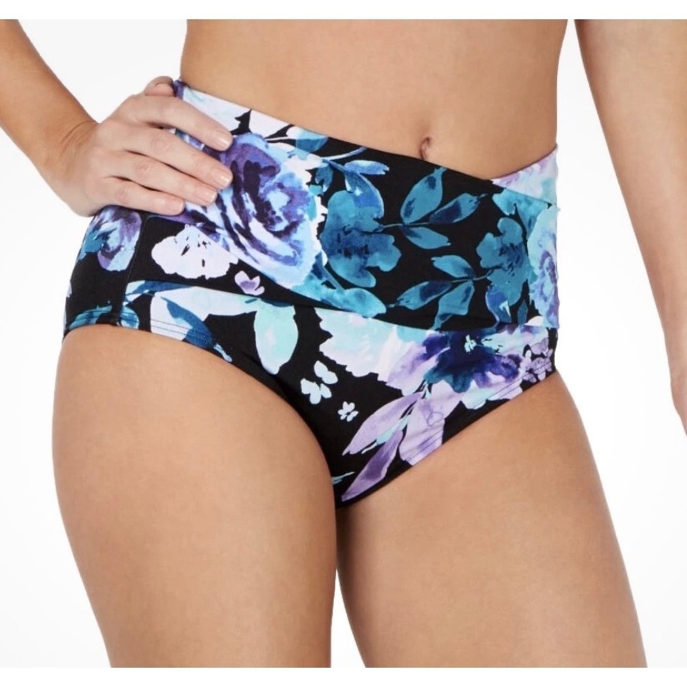 Calvin Klein High‎ Waist Floral Swim Bikini Bottoms Compression Fit UPF 50+ Sz M